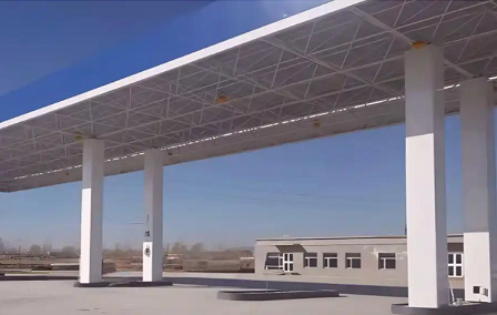 甘南钢结构加油站罩棚_螺栓球网架_挑檐_形象柱!